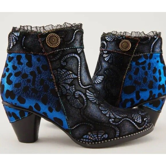 L'Artiste Spring Step Womens Dessa Leather Ankle Bootie  Navy Multi Sz 38 US 8.5 - Picture 1 of 16